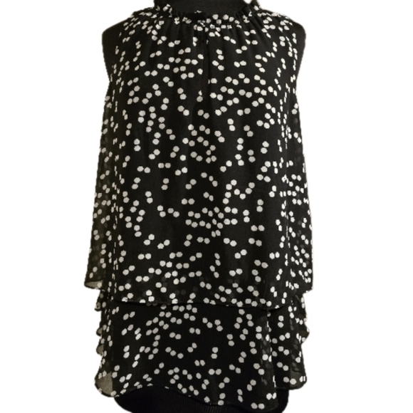 NWT Nine West Sleeveless Black & White Polka-dot Top Size Large - Picture 2 of 8